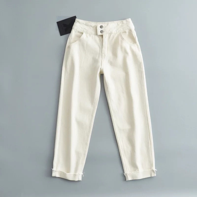 High-Waisted Harem Denim Trousers – Street Style Curled Hem Pants