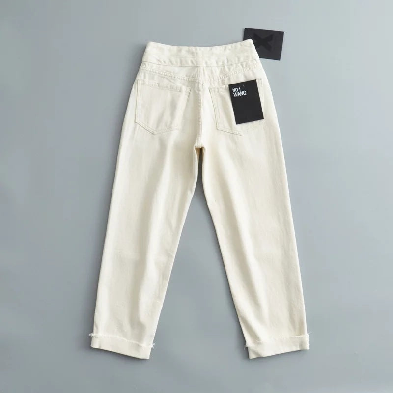 High-Waisted Harem Denim Trousers – Street Style Curled Hem Pants