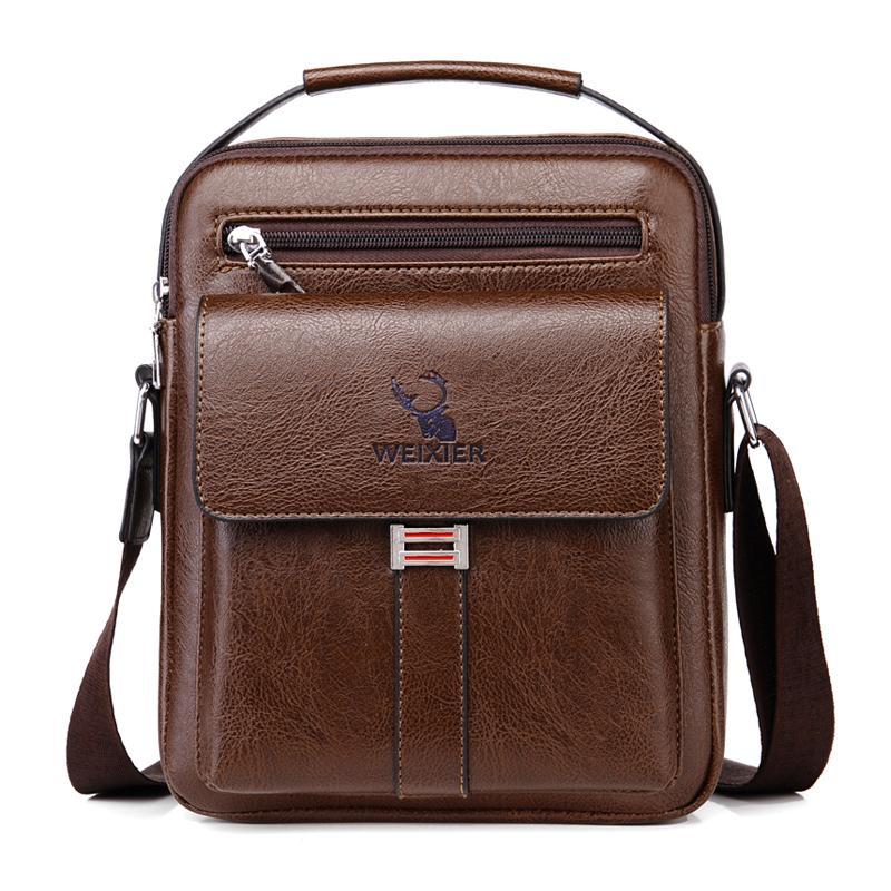 Men’s Leather Messenger Bag – Adjustable Crossbody, Metal Zipper | Business & Casual