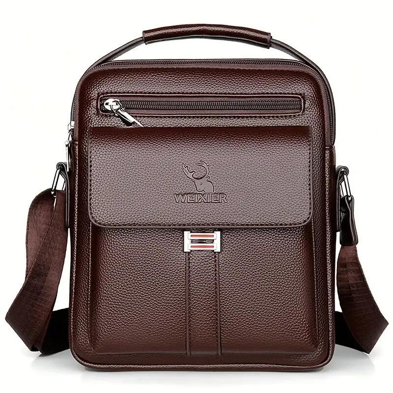 Men’s Leather Messenger Bag – Adjustable Crossbody, Metal Zipper | Business & Casual