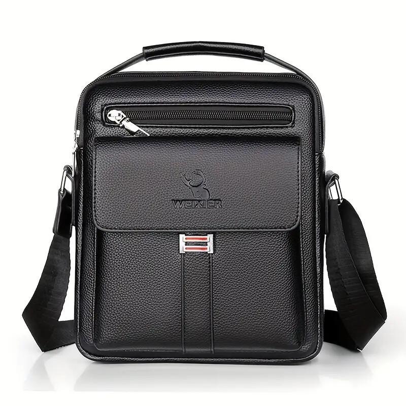 Men’s Leather Messenger Bag – Adjustable Crossbody, Metal Zipper | Business & Casual