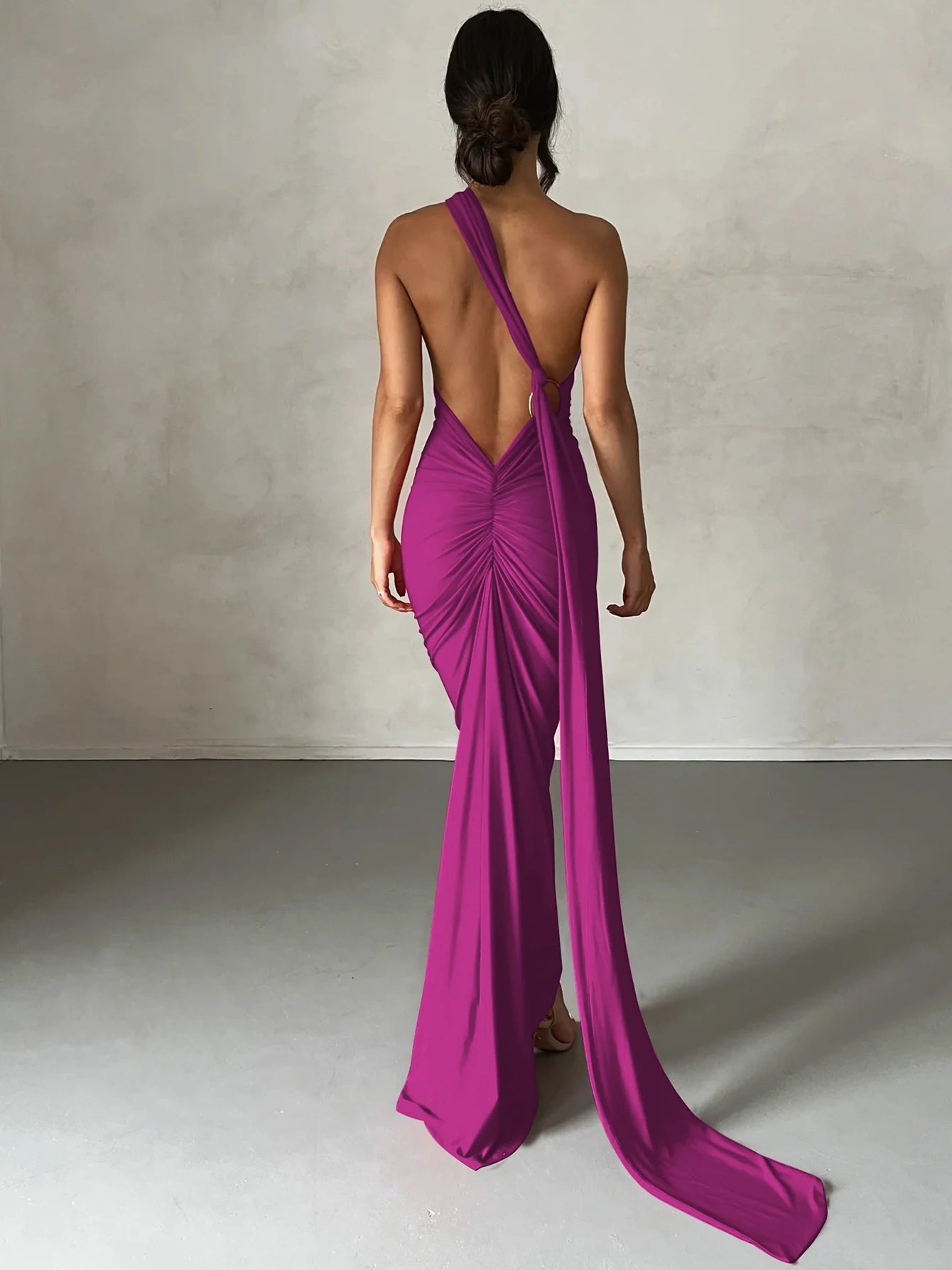 One-Shoulder Ruched Maxi Dress
