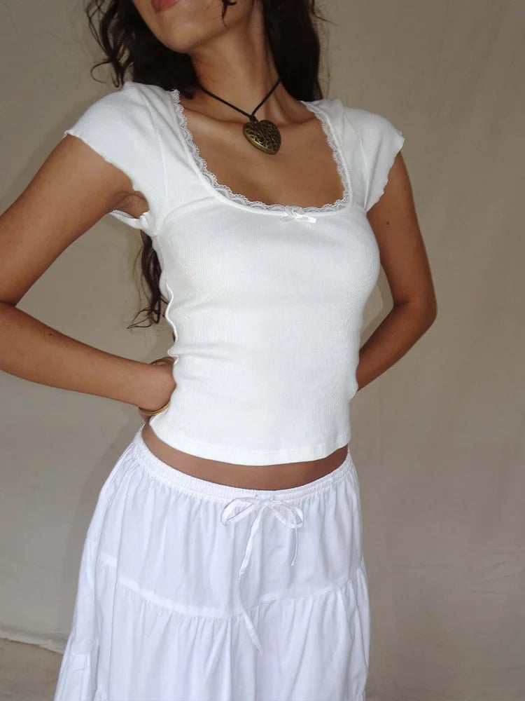 White Y2K Crop Shirt