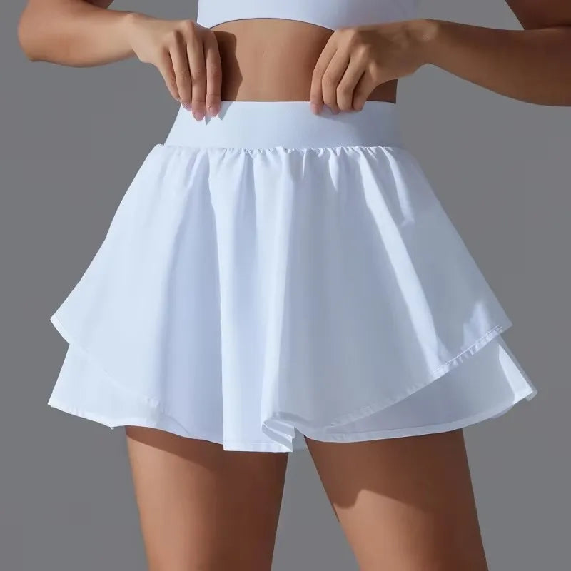 Solid Color High-Waisted Tennis Skirt with Pockets – Slim Fit Summer Skort for Sports & Casual Wear