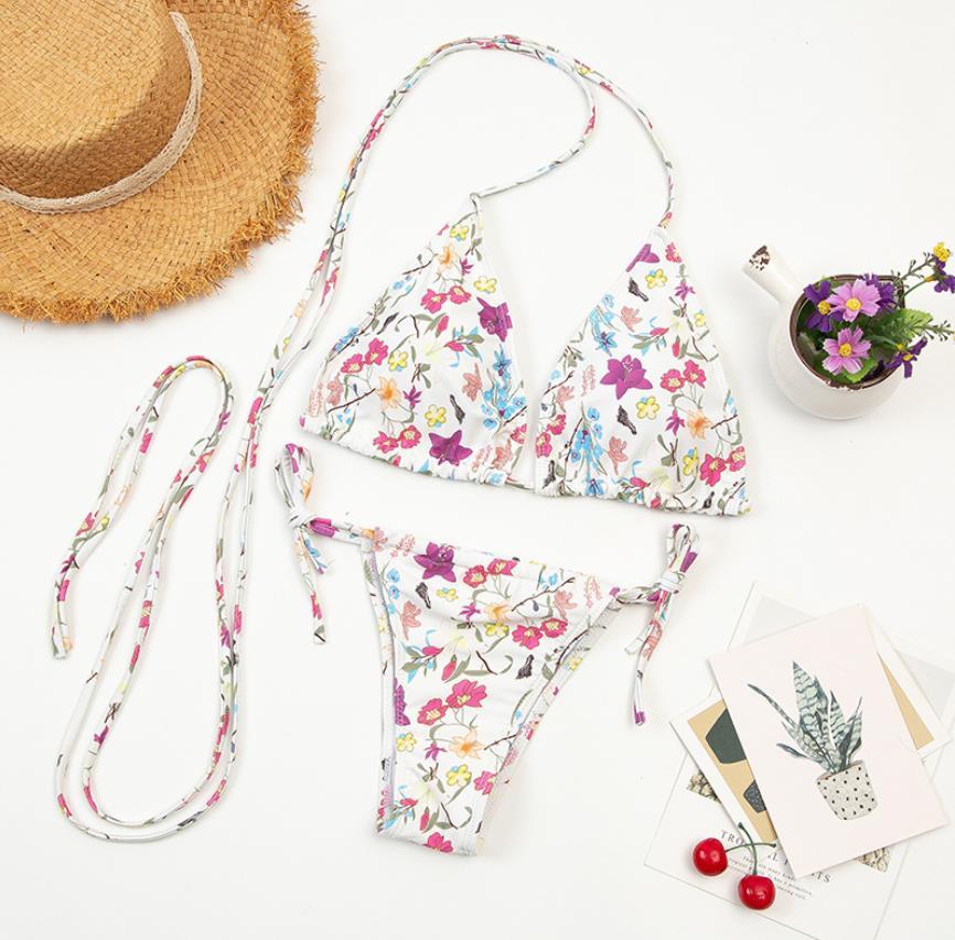 Floral Wrap Bikini Set – Triangle Top & Strappy Tie Design