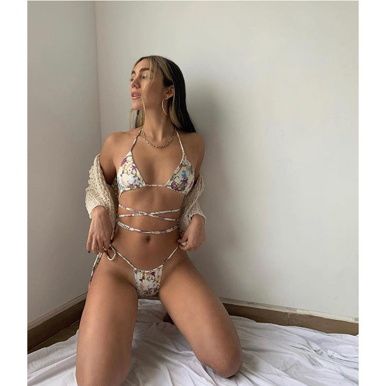 Floral Wrap Bikini Set – Triangle Top & Strappy Tie Design