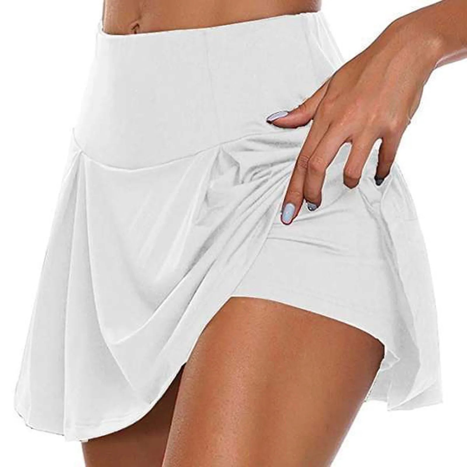 Athletic Stretchy Elastic High Waist Solid Color Pleated Tennis Running Yoga Inner Shorts Fashion Daily Soft Sports Golf Skorts