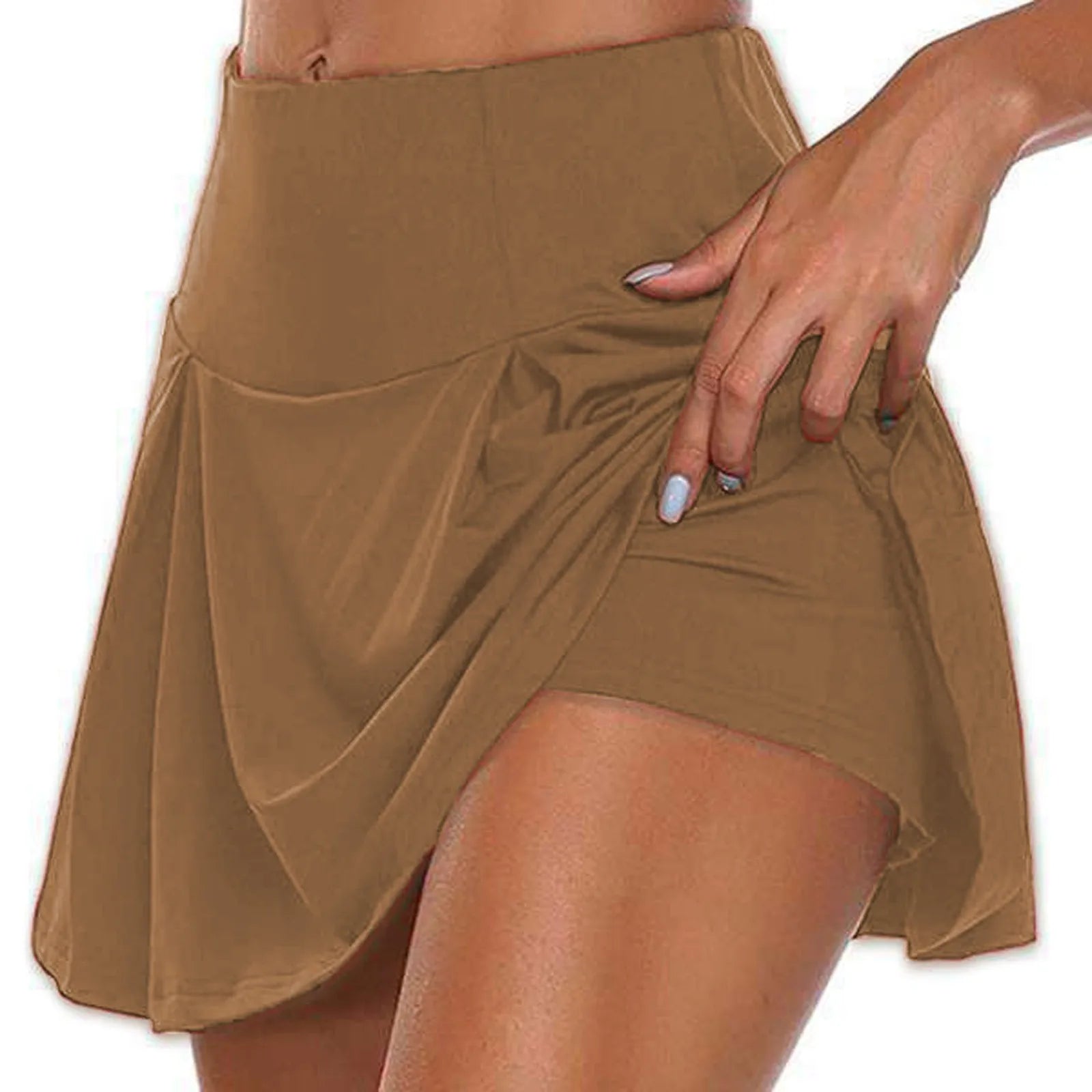 Athletic Stretchy Elastic High Waist Solid Color Pleated Tennis Running Yoga Inner Shorts Fashion Daily Soft Sports Golf Skorts