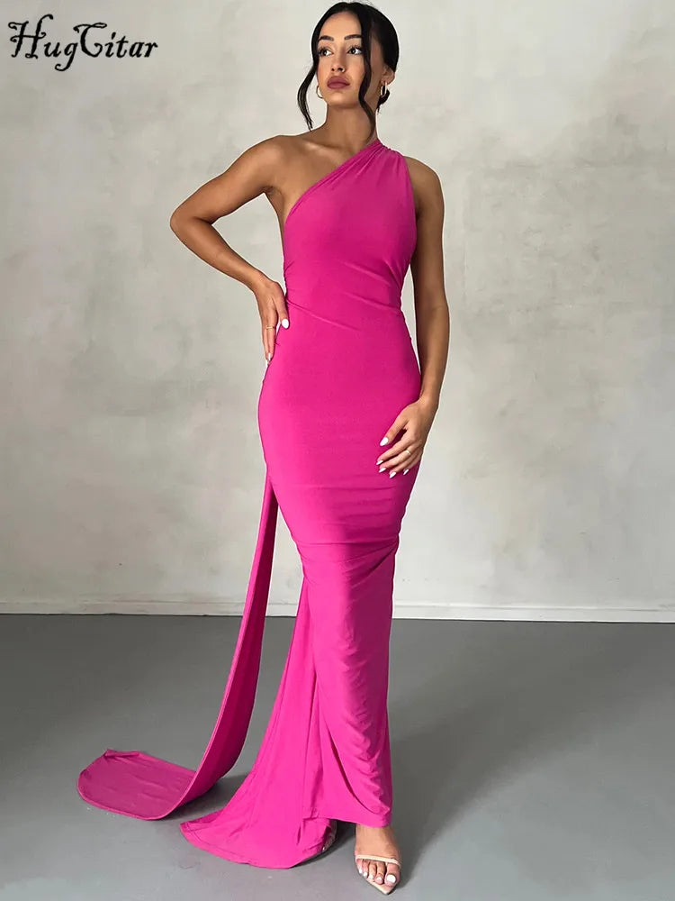 One-Shoulder Ruched Maxi Dress