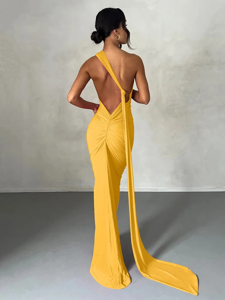 One-Shoulder Ruched Maxi Dress