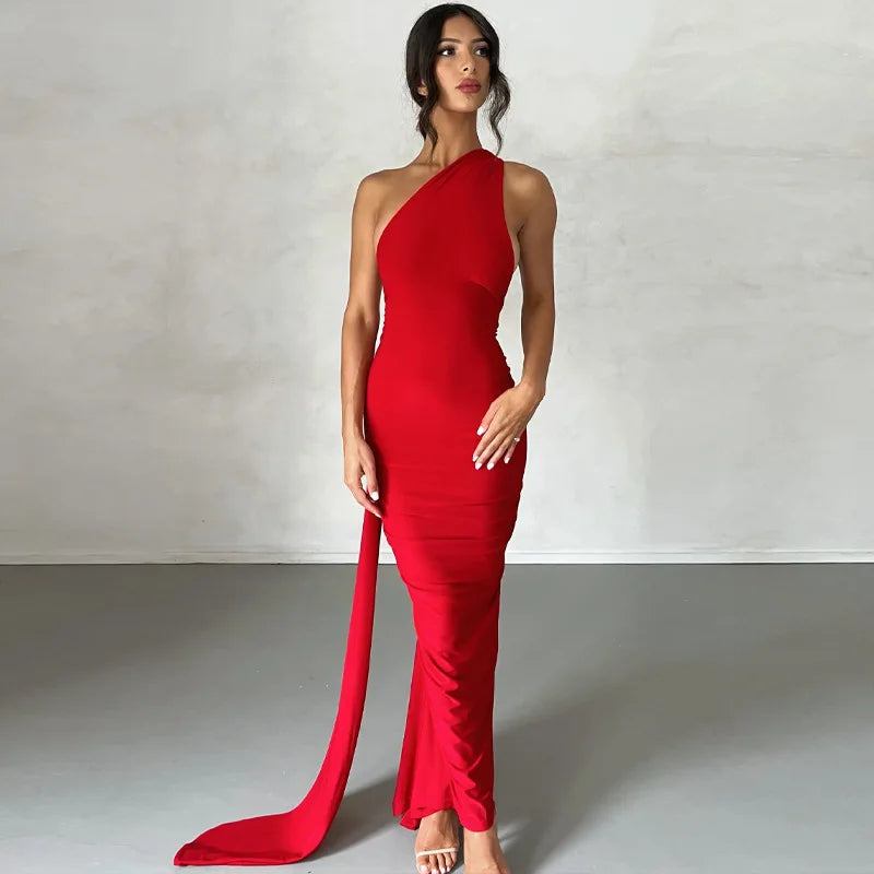 One-Shoulder Ruched Maxi Dress