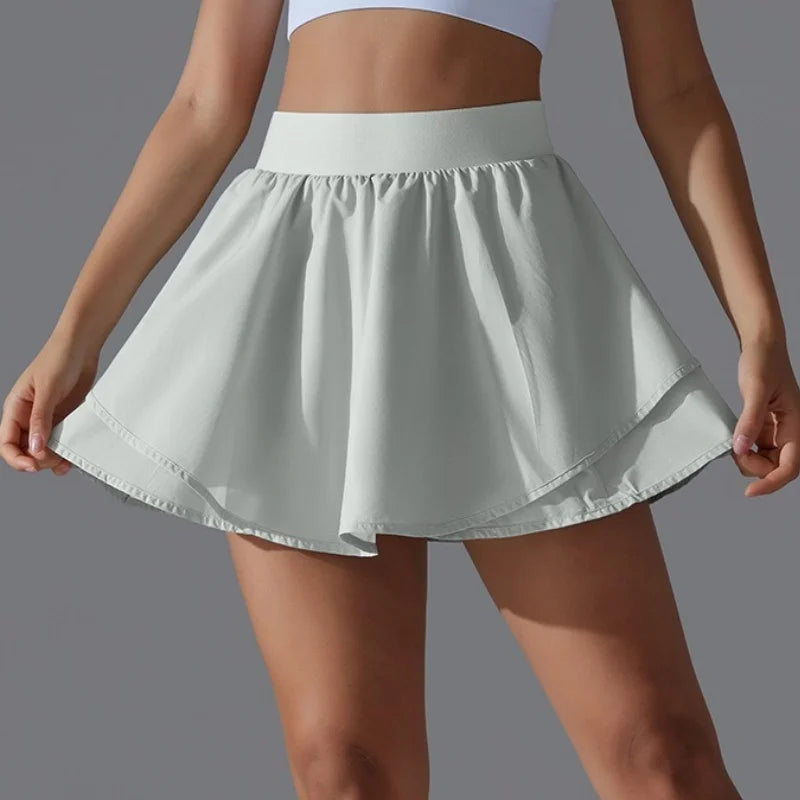 Solid Color High-Waisted Tennis Skirt with Pockets – Slim Fit Summer Skort for Sports & Casual Wear
