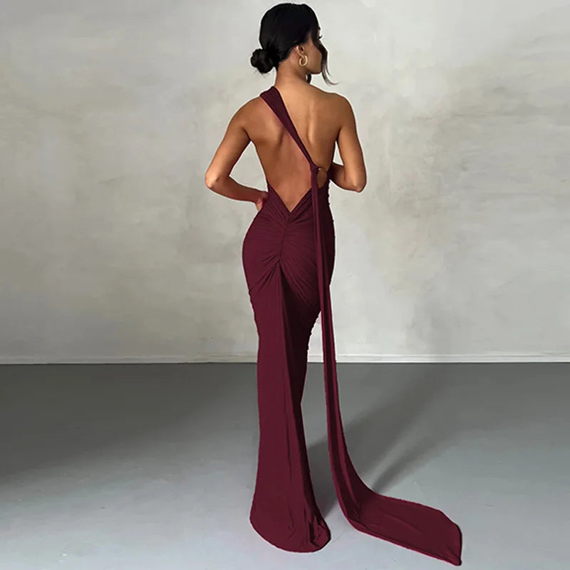 One-Shoulder Ruched Maxi Dress