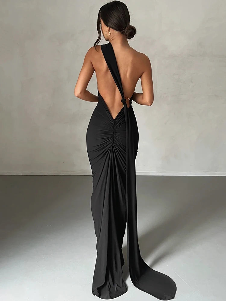 One-Shoulder Ruched Maxi Dress