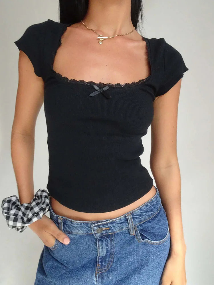White Y2K Crop Shirt