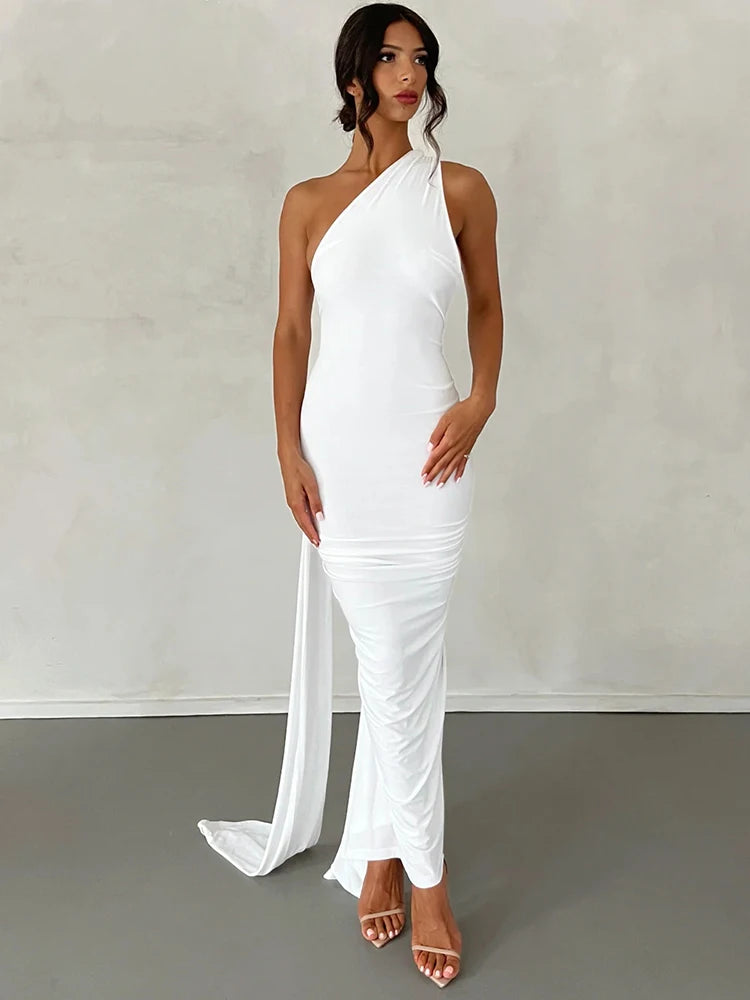 One-Shoulder Ruched Maxi Dress