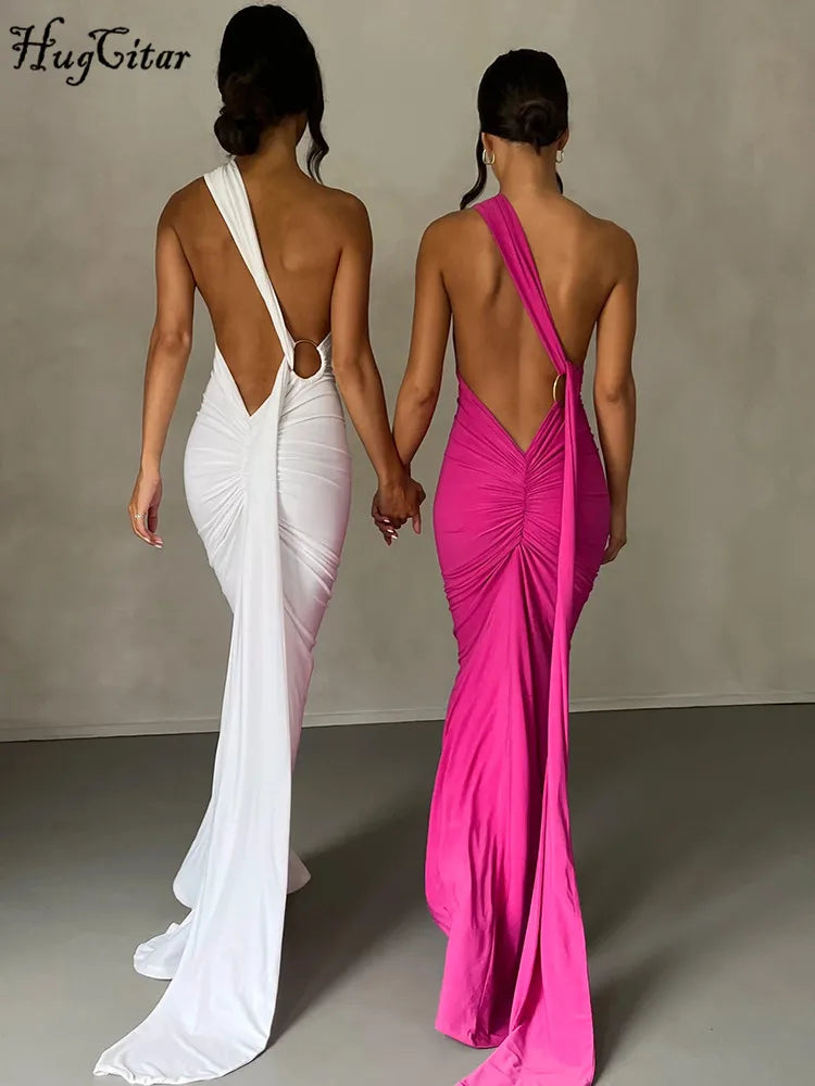 One-Shoulder Ruched Maxi Dress