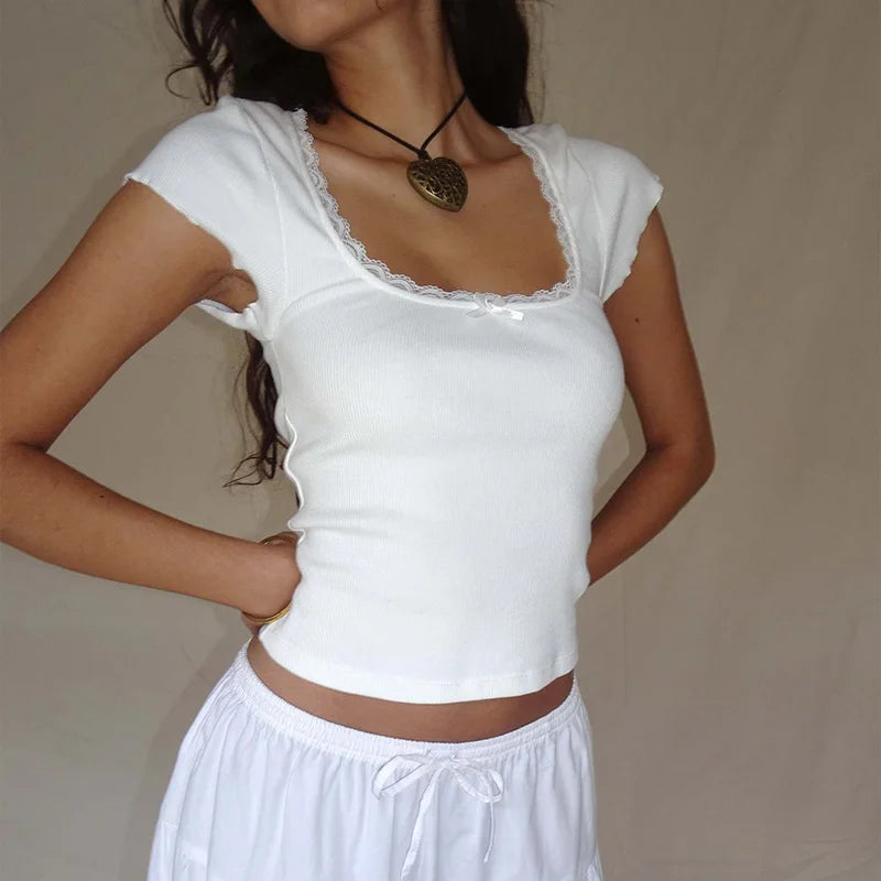 White Y2K Crop Shirt