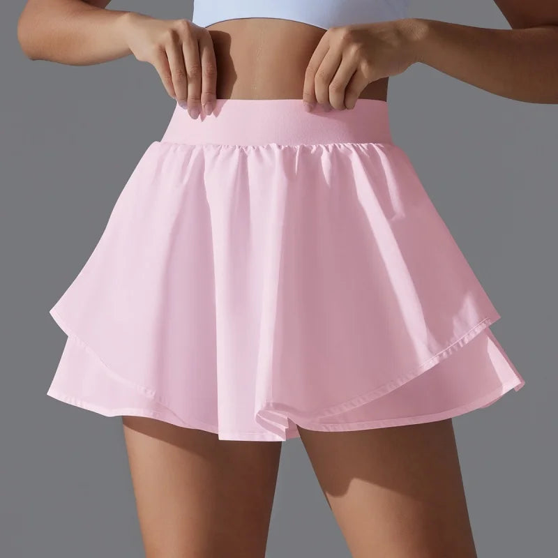 Solid Color High-Waisted Tennis Skirt with Pockets – Slim Fit Summer Skort for Sports & Casual Wear