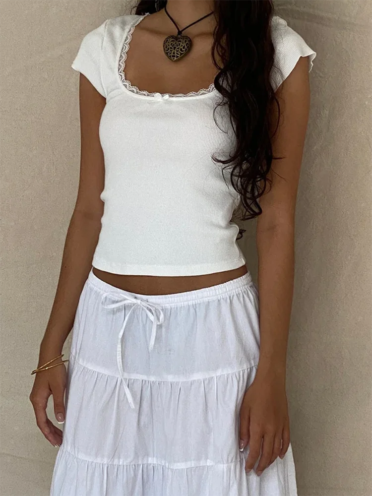 White Y2K Crop Shirt