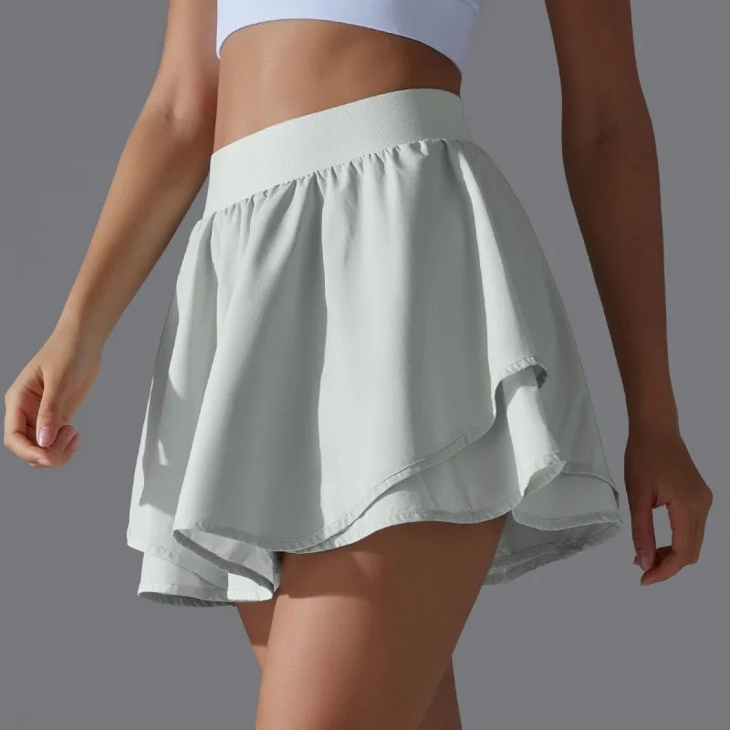 Solid Color High-Waisted Tennis Skirt with Pockets – Slim Fit Summer Skort for Sports & Casual Wear
