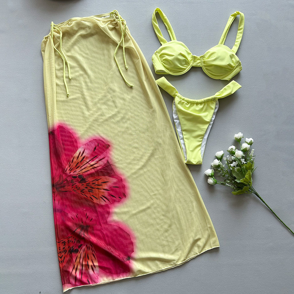 Three-piece Bikini Printed Split Women's Swimsuit Suit