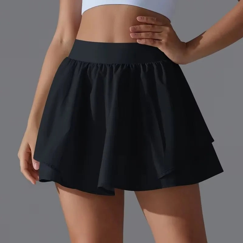 Solid Color High-Waisted Tennis Skirt with Pockets – Slim Fit Summer Skort for Sports & Casual Wear