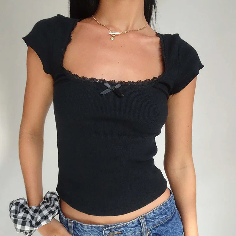 White Y2K Crop Shirt