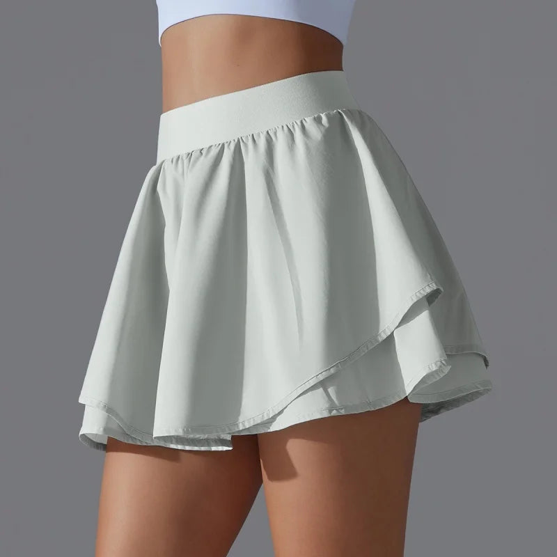 Solid Color High-Waisted Tennis Skirt with Pockets – Slim Fit Summer Skort for Sports & Casual Wear