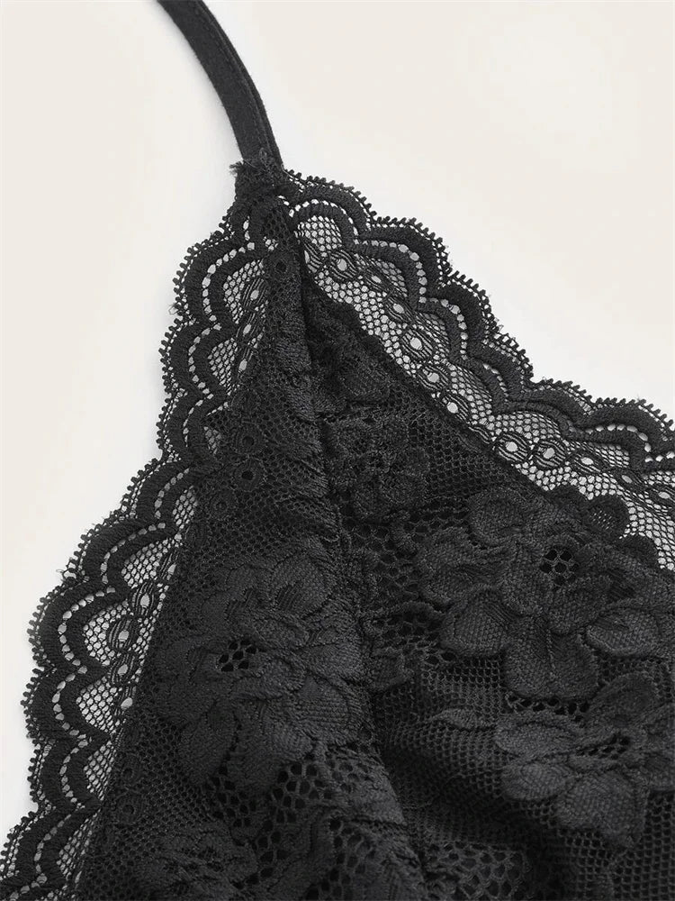 Black Lace Ruched Halter Top – Goth Y2K Streetwear