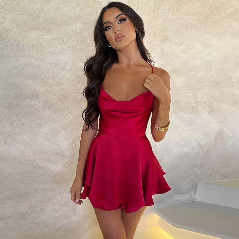 Sexy Satin Cowl Neck Sleeveless Playsuit