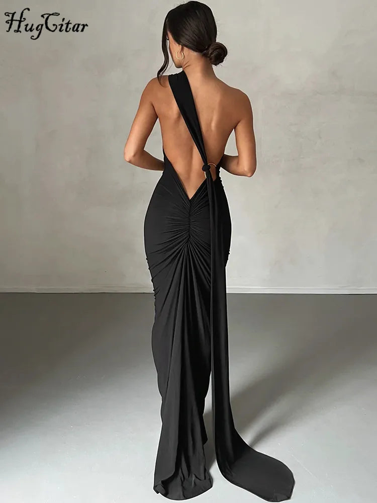 One-Shoulder Ruched Maxi Dress