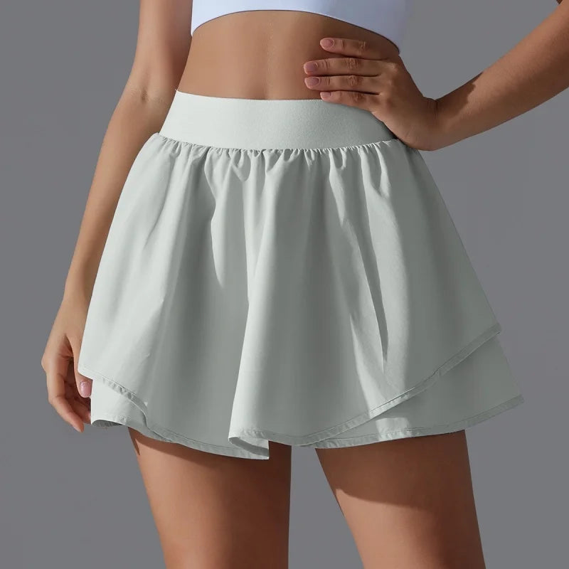 Solid Color High-Waisted Tennis Skirt with Pockets – Slim Fit Summer Skort for Sports & Casual Wear