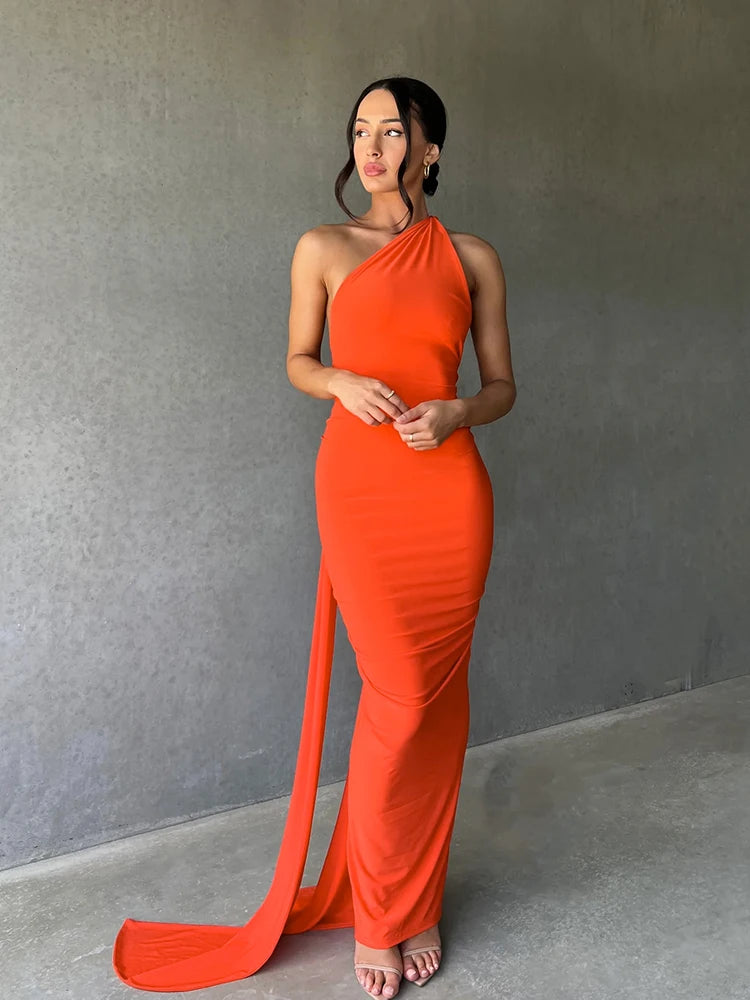 One-Shoulder Ruched Maxi Dress