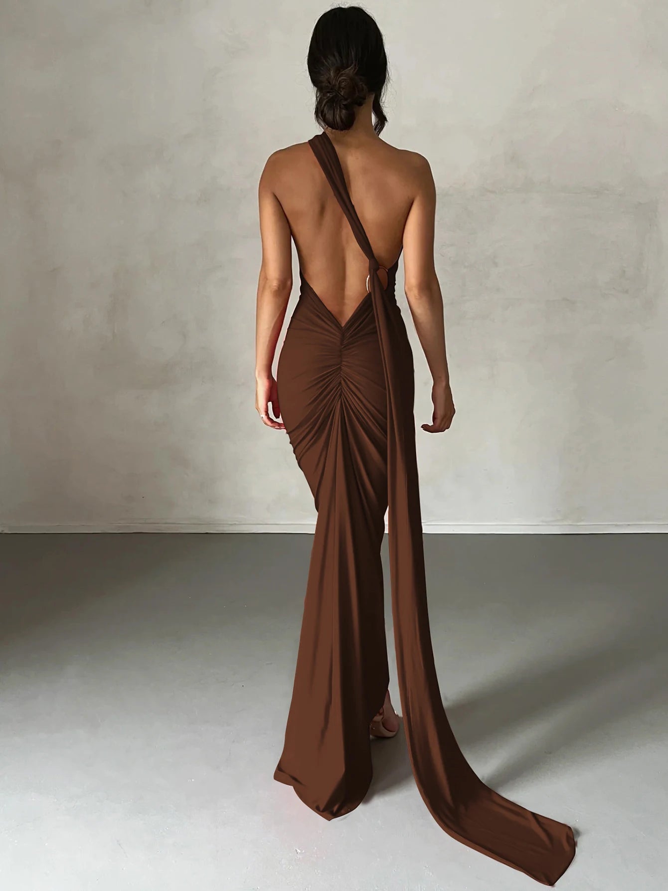One-Shoulder Ruched Maxi Dress