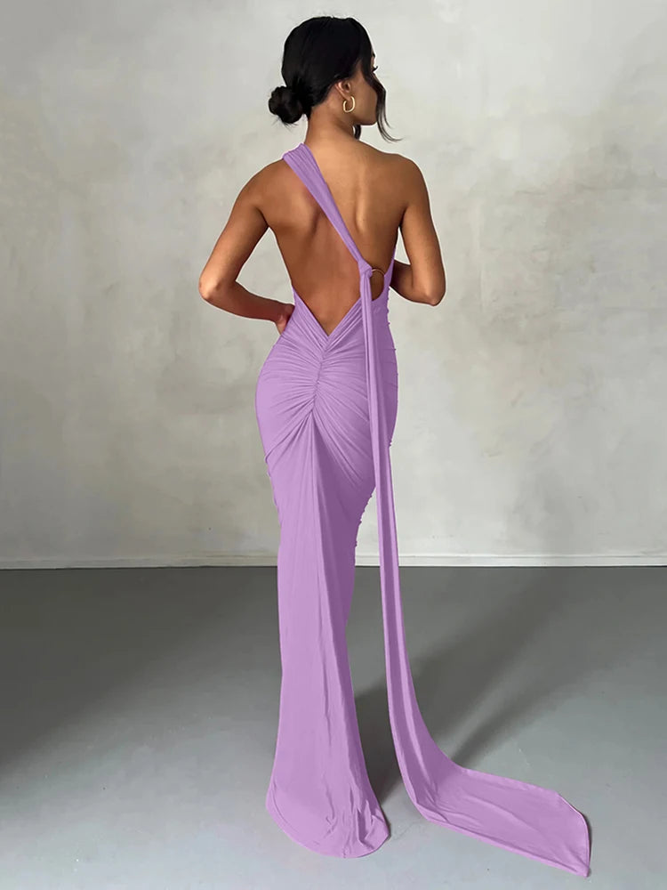 One-Shoulder Ruched Maxi Dress